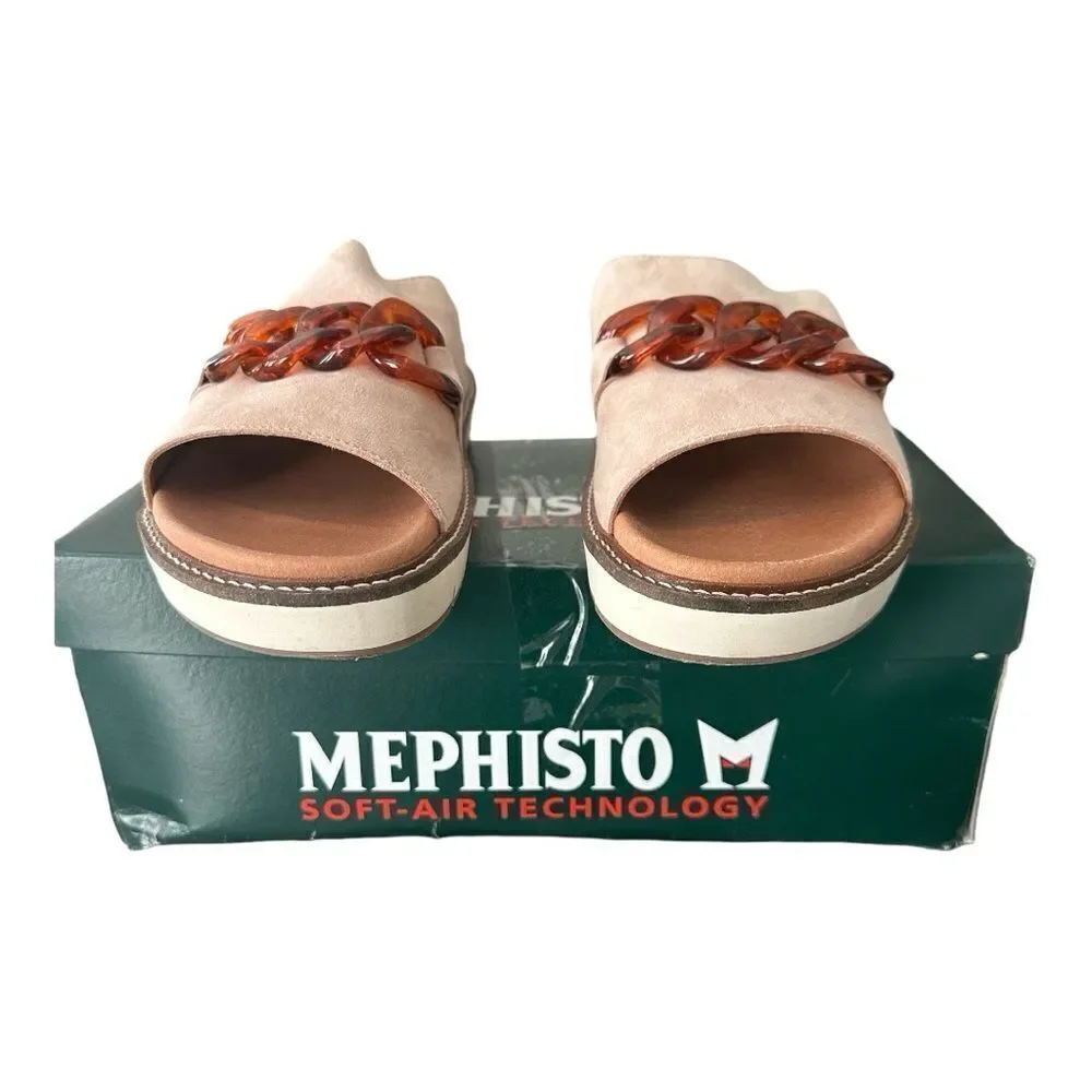 Mephisto Beverly Suede Slide Sandals EU 39 US 9 Sand Tan Tortoise Chain